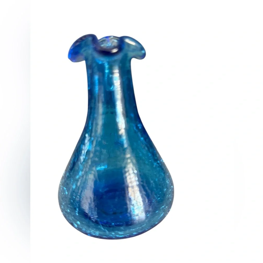 Vintage crackle glass Blue Pilgrim Hand Blown Small Pitcher